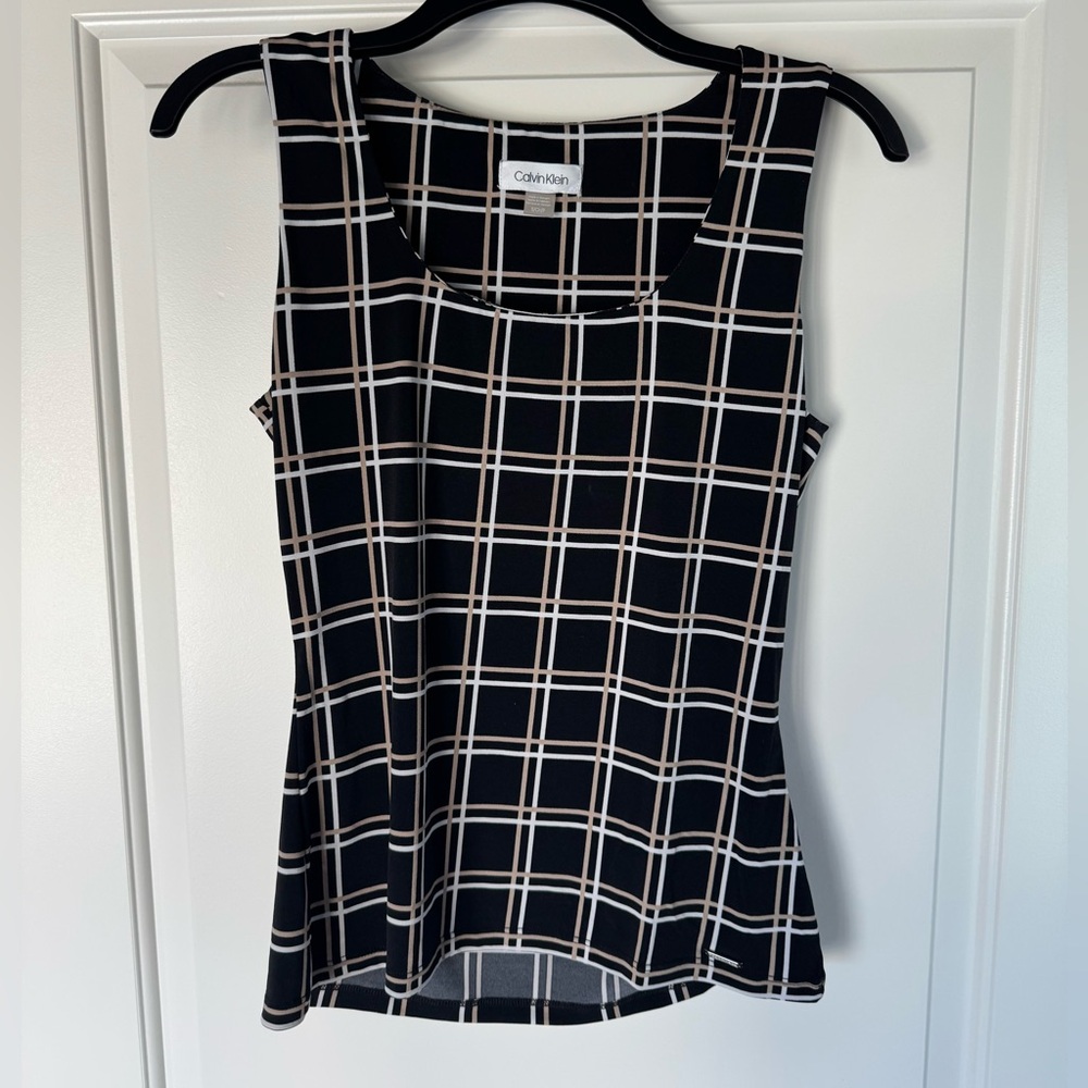 Calvin Klein Black and White Grid Tank Top